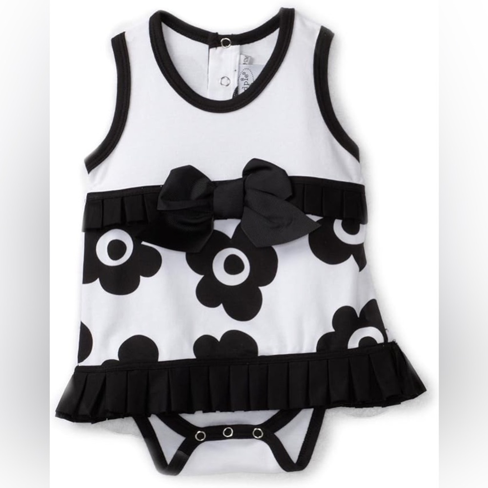 Mud Pie black and white floral onesie with bow - Picture 1 of 5